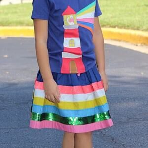 MINI BODEN Appliqué sequin Colorful Striped Skirt size 3/4